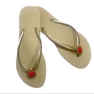 HAVAIANAS SLIM Gold/Tan Flip Flop Sandals US 11/12